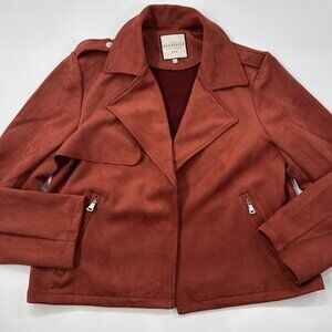 Bagatelle Faux Suede Jacket Womens XL Rust Waterfall Moto Open Front Zip Pockets